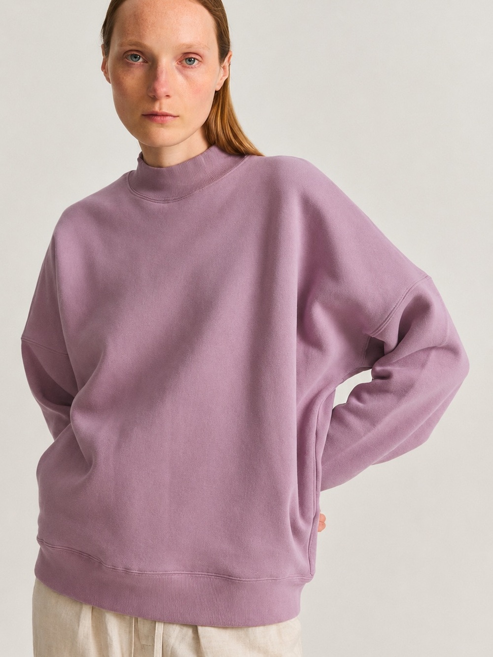 MOD REF Oversized Mock Neck Sweatshirt Dusty Mauve Purple Pullover Small
